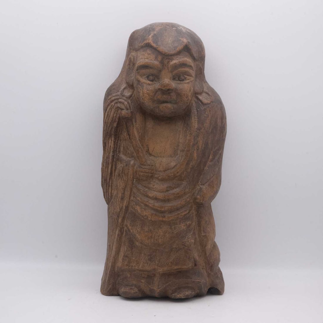 Antique 19th C. Chinese Carved Wood Luohan Arhat Buddhist Figure