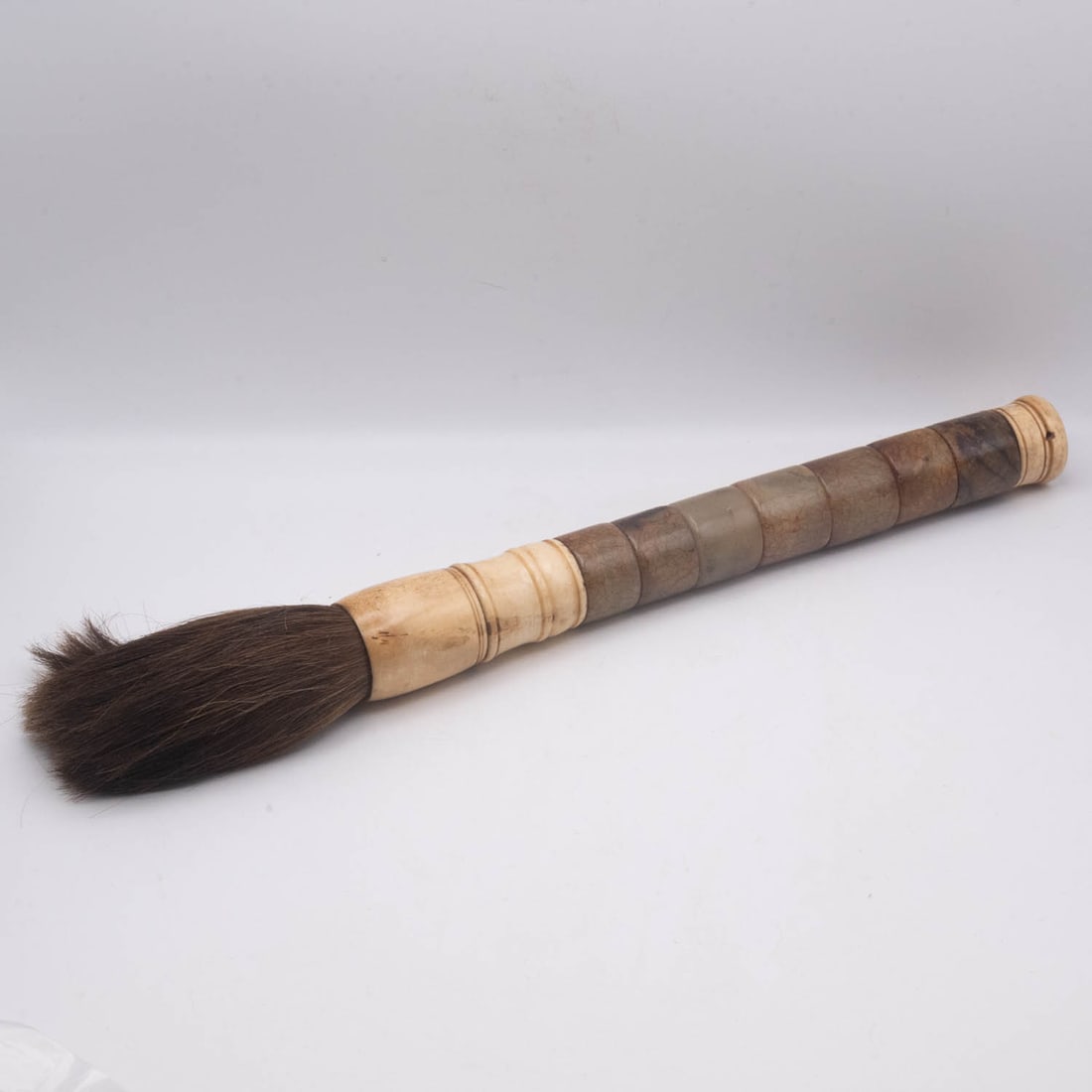 Old Chinese Stone & Bone Horsehair Calligraphy Brush