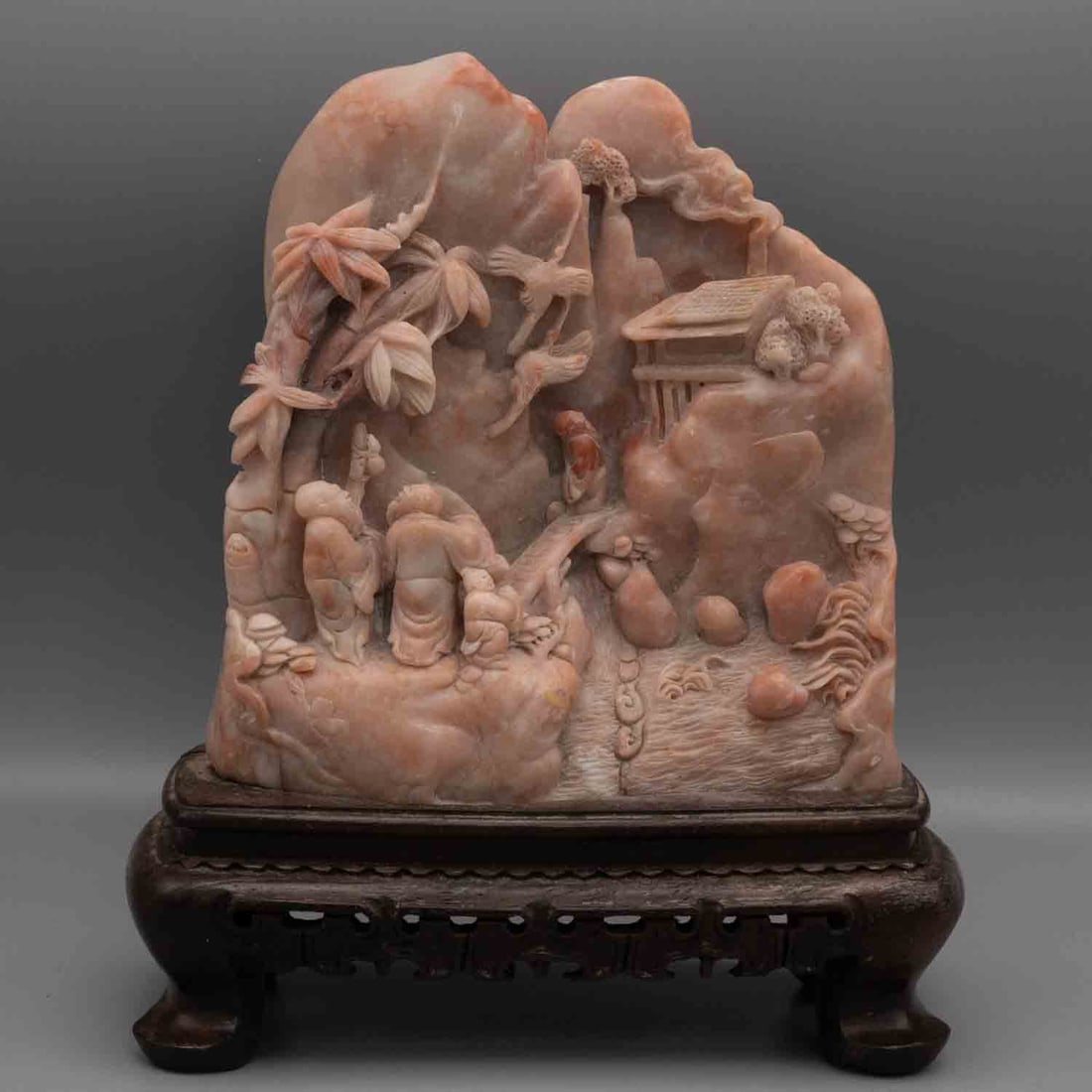 Old Chinese Carved Shoushan Stone Scholar Landscape Figure: Medium: Shoushan Stone Size: 6x3x7 inches Age/Detail: Old Chinese Carved Condition: great overall, check photo for condition reference. Provenance: Collection from Estate in Williamsburg Please view a