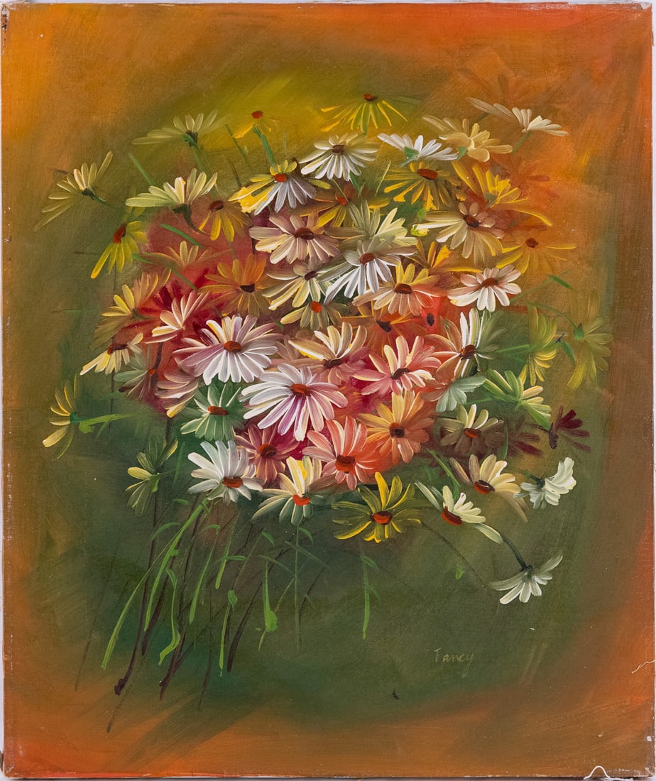 Vintage Still Life Oil On Canvas "Dandelion": Title: Dandelion Medium: Oil On Canvas Size: 20 x 24 inches Age: Vintage Condition: Great Overall All Signature: Signed Provenance: Collection From Glen Cove Please view all the photos as they are par