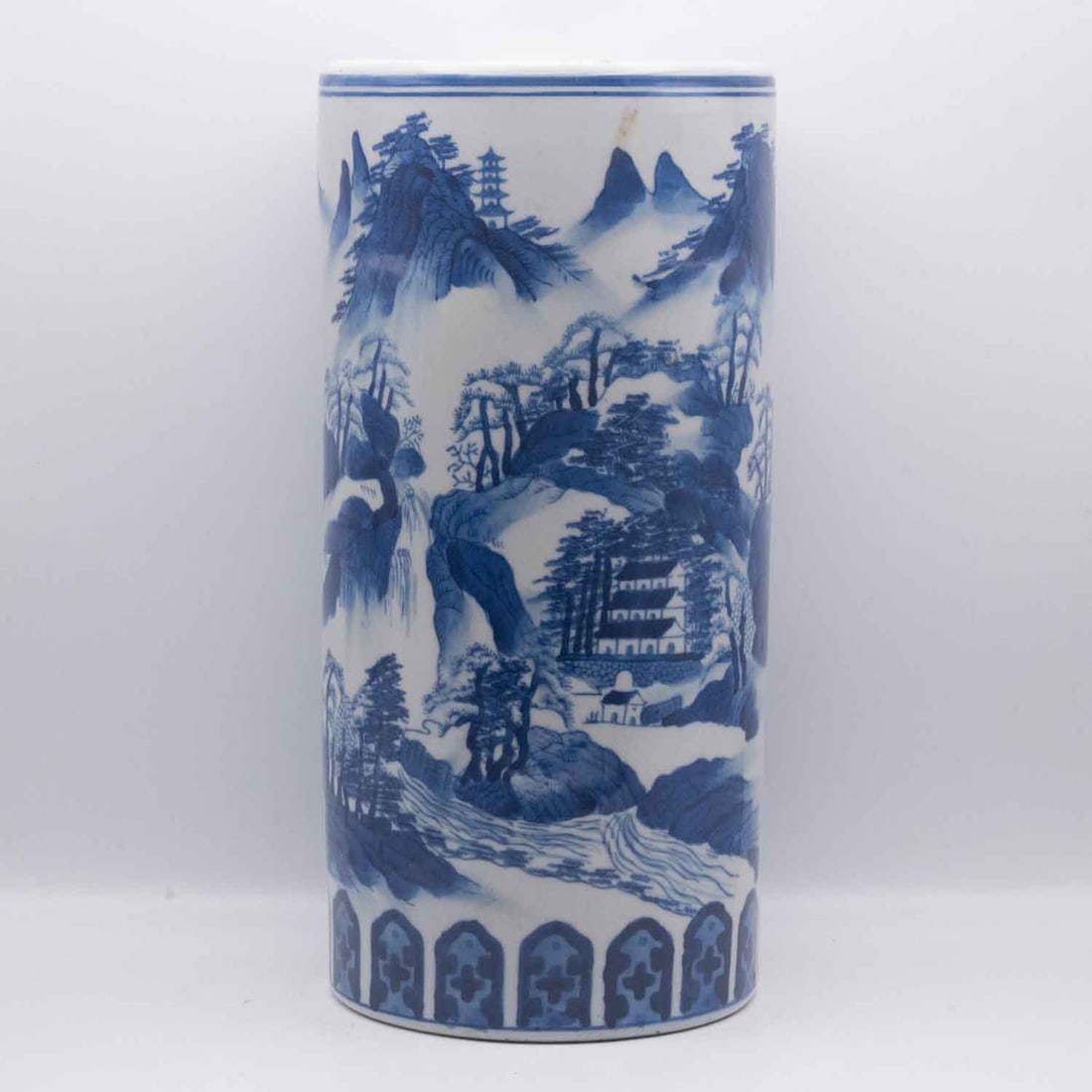 Old Chinese Blue & White Landscape Porcelain Brush Holder: Medium: Blue & White Landscape Porcelain Size: 5.8x5.8x12.3 inches Age/Detail: Old Chinese Condition: great overall, check photo for condition reference. Provenance: Please view all the photos as they