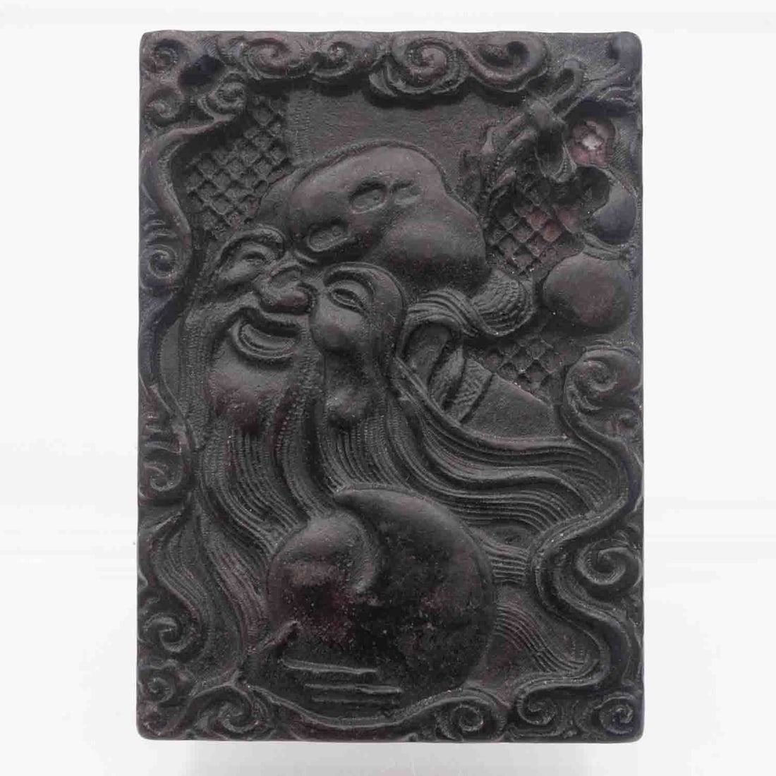 Old Chinese Carved Black Stone Shoulao Plaque Pendant: Medium: Black Stone Size: 3x2x0.3 inches Age/Detail: Old Chinese Carved Condition: great overall, check photo for condition reference. Provenance: Collection from Estate in Tribecca Please view all