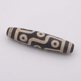 Old Chinese Tibetan Nine-Eye Dzi Etched Agate Barrel Bead