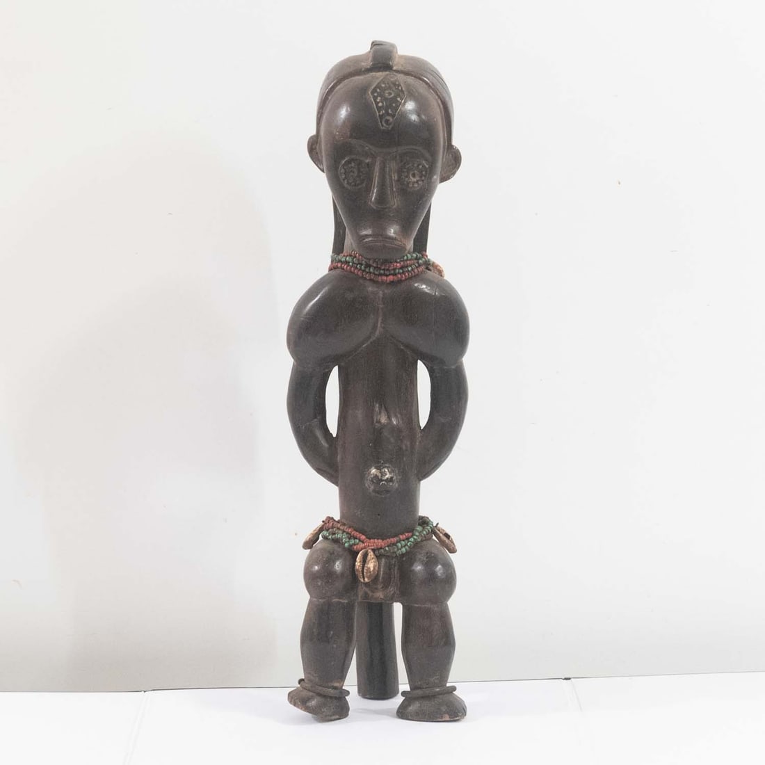 Old African Tribal Namji (Dowayo) Carved Wood Fertility Figure, Cameroon: Medium: WoodSize: 4.5x5x18 inchesAge/Detail: Old African Tribal Namji (Dowayo) CarvedCondition: great overall, check photo for condition reference.Provenance:Please view all the photos as they are par