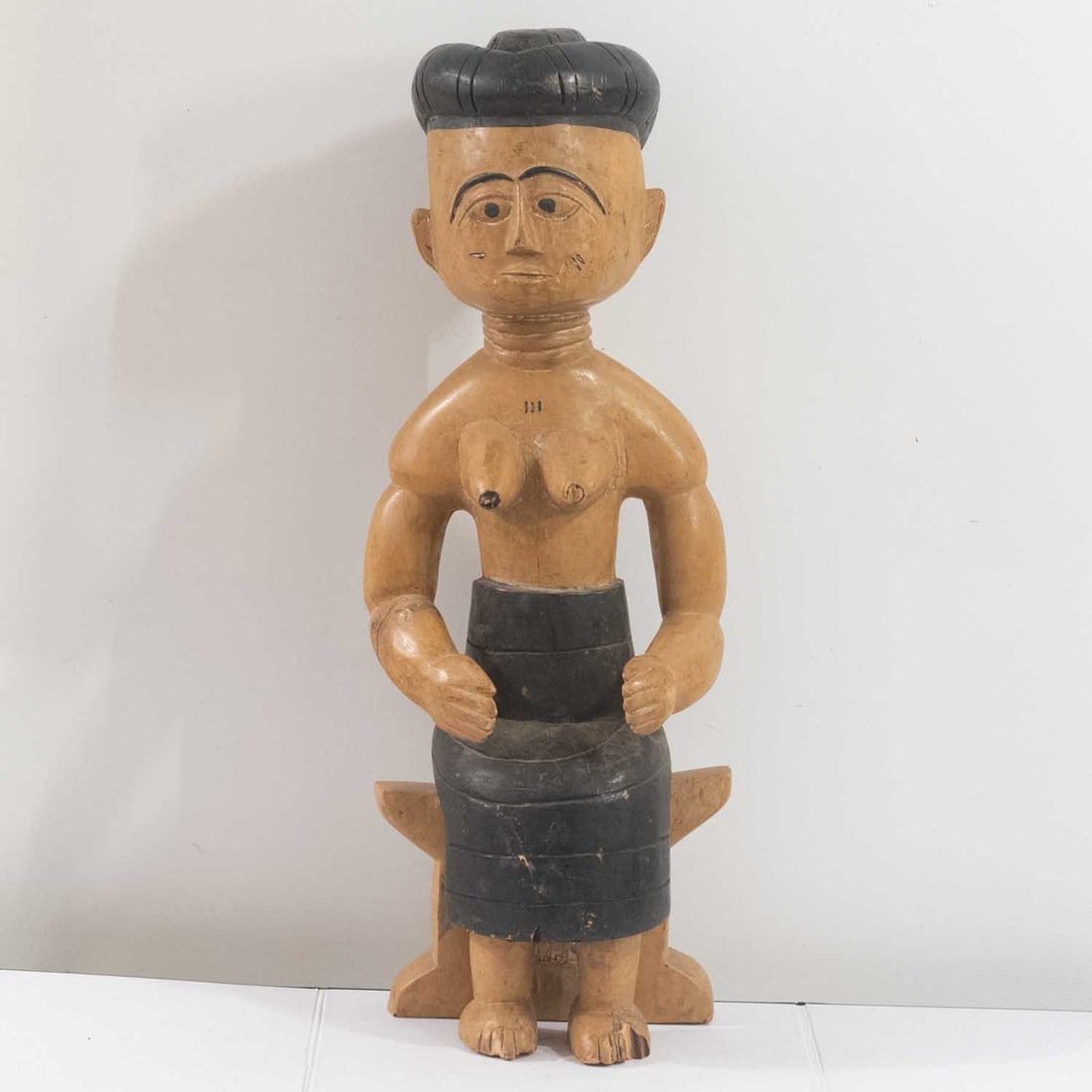 Antique 20th C. African Cameroon Grassfields Carved Wood Seated Female Figure: Medium: WoodSize: 8x6x23 inchesAge/Detail: Antique 20th C. African Cameroon Grassfields CarvedCondition: great overall, check photo for condition reference.Provenance:Please view all the photos as the