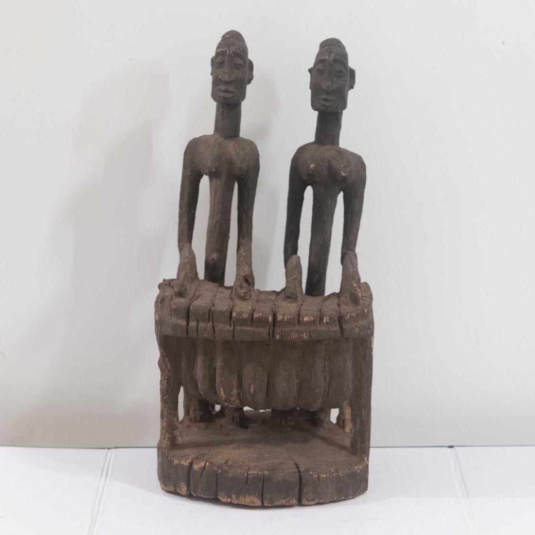 Antique 20th C. African Dogon Double-Figure Wood Stool-Altar, Mali: Medium: WoodSize: 7.5x6x15 inchesAge/Detail: Antique 20th C. African Dogon Double-FigureCondition: great overall, check photo for condition reference.Provenance:Please view all the photos as they are 