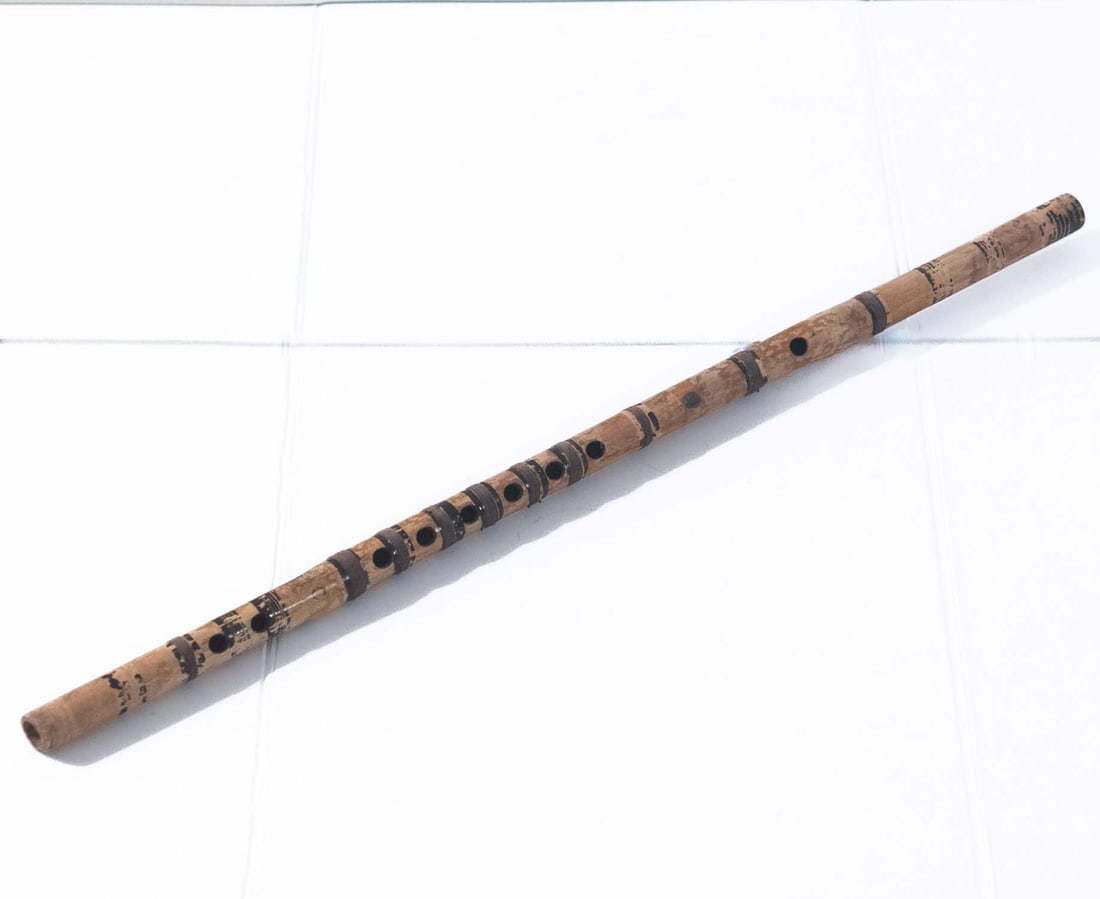 Antique Chinese Bamboo Dizi Transverse Flute: Medium: BambooSize: 1x1x24 inchesAge/Detail: Antique ChineseCondition: great overall, check photo for condition reference.Provenance:Please view all the photos as they are part of the condition descri