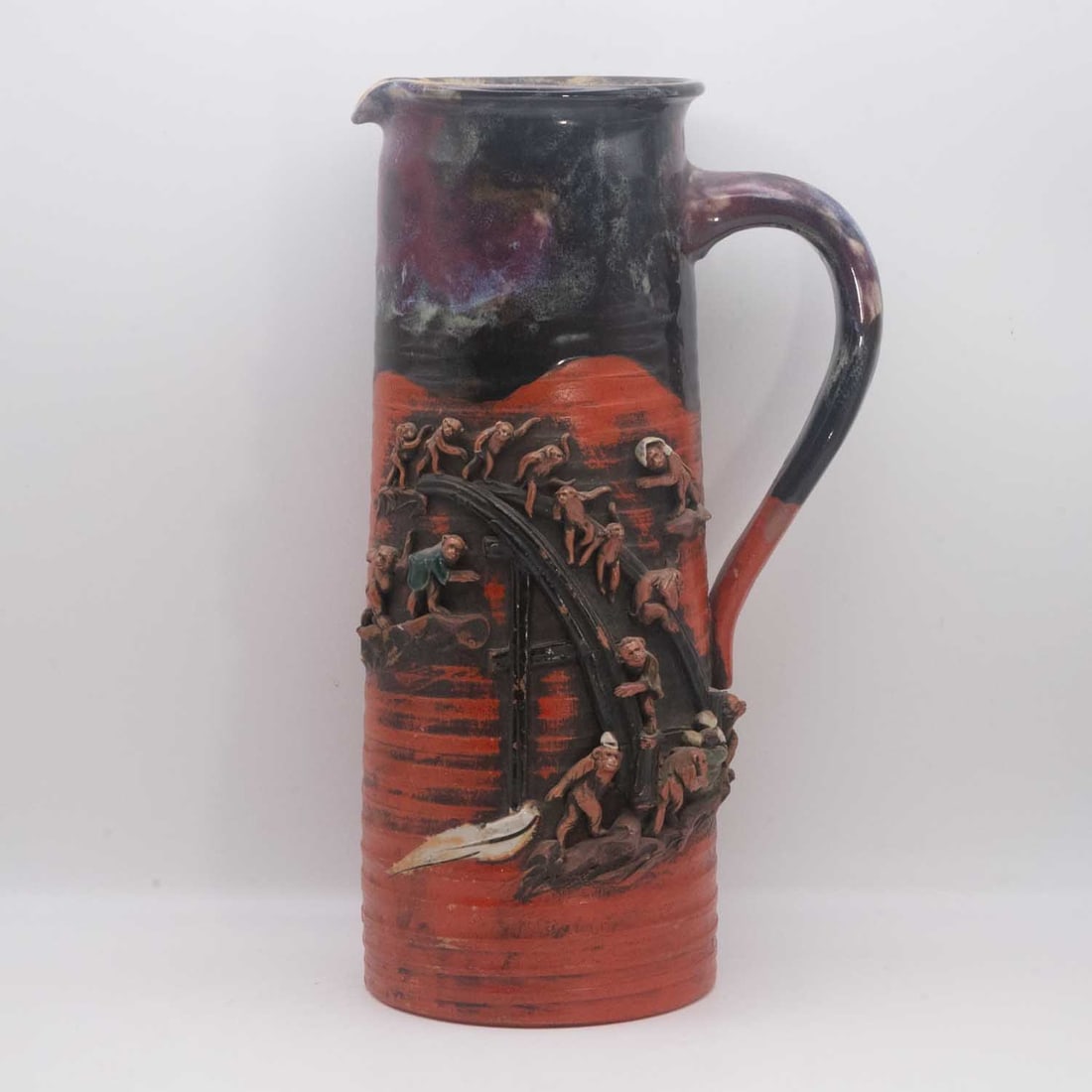 Meiji Japanese Sumida Gawa Ryosai II 13 Monkey Pottery Pitcher (1 of 7)