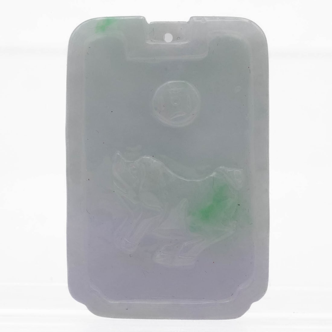 Chinese Carved Natural Jadeite Plaque Pendant: Medium: Natural JadeiteSize: 1.7x1.2x0.3 inchesAge/Detail: Chinese CarvedCondition: great overall, check photo for condition reference.Provenance:Collection from Estate in WilliamsburgPlease view all 