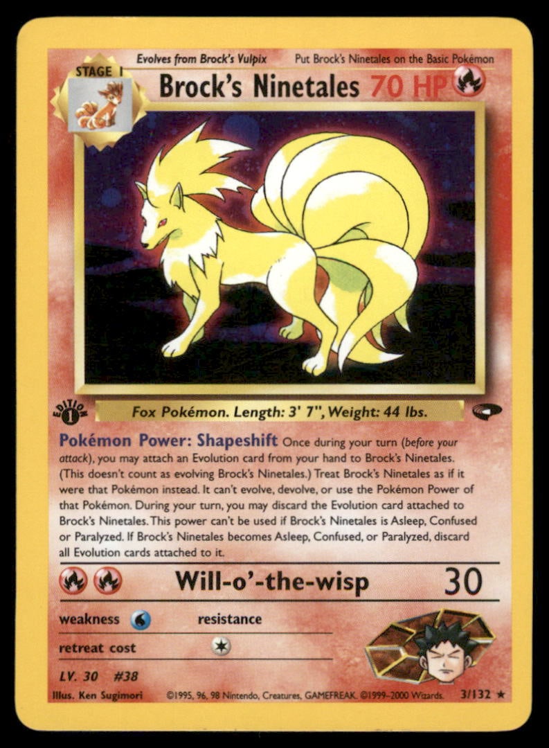 Brock's Ninetales 3/132 Gym Challenge Pokemon Card 1st Edition Holo: Please Note: Pick up is by appointment only. All items are sold as is and all sales are final. Please refer to the photos for condition, a lack of description does not indicate that a card is in perfe