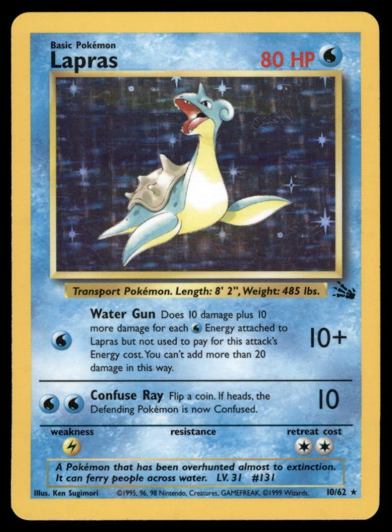 Lapras 10/62 Fossil Pokemon Card Unlimited Holo: Please Note: Pick up is by appointment only. All items are sold as is and all sales are final. Please refer to the photos for condition, a lack of description does not indicate that a card is in perfe