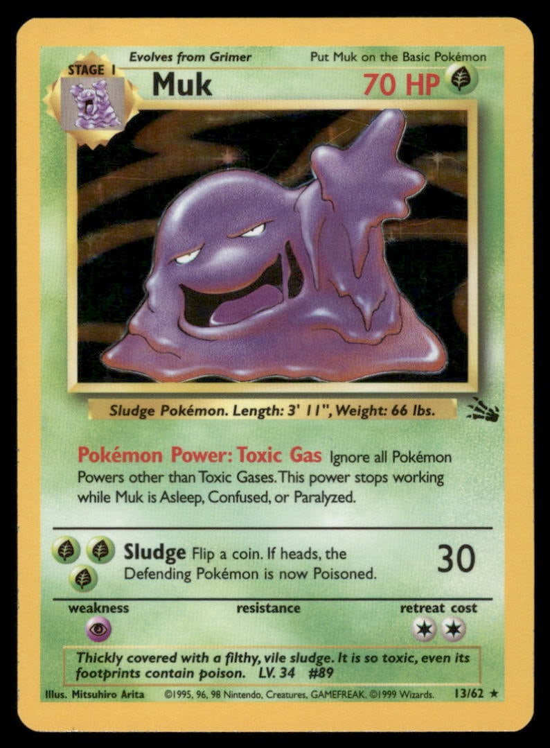 Muk 13/62 Fossil Pokemon Card Unlimited Holo: Please Note: Pick up is by appointment only. All items are sold as is and all sales are final. Please refer to the photos for condition, a lack of description does not indicate that a card is in perfe