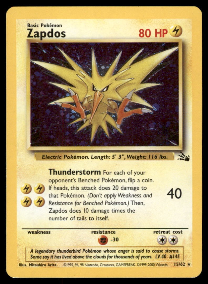 Zapdos 15/62 Fossil Pokemon Card Unlimited Holo (1 of 2)
