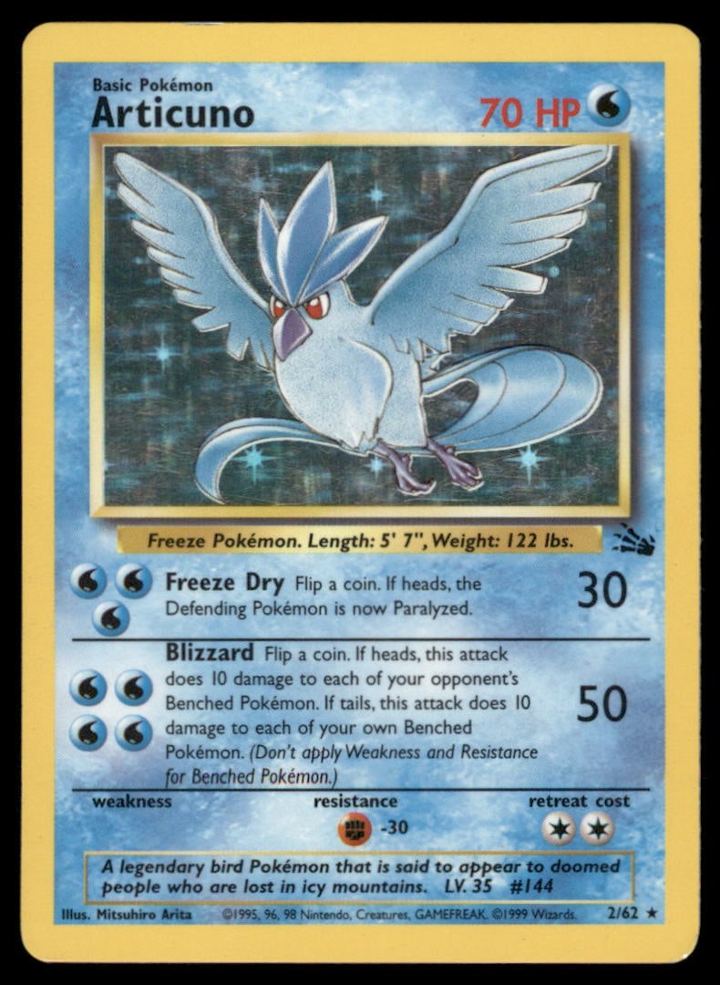 Articuno 2/62 Fossil Pokemon Card Unlimited Holo: Please Note: Pick up is by appointment only. All items are sold as is and all sales are final. Please refer to the photos for condition, a lack of description does not indicate that a card is in perfe