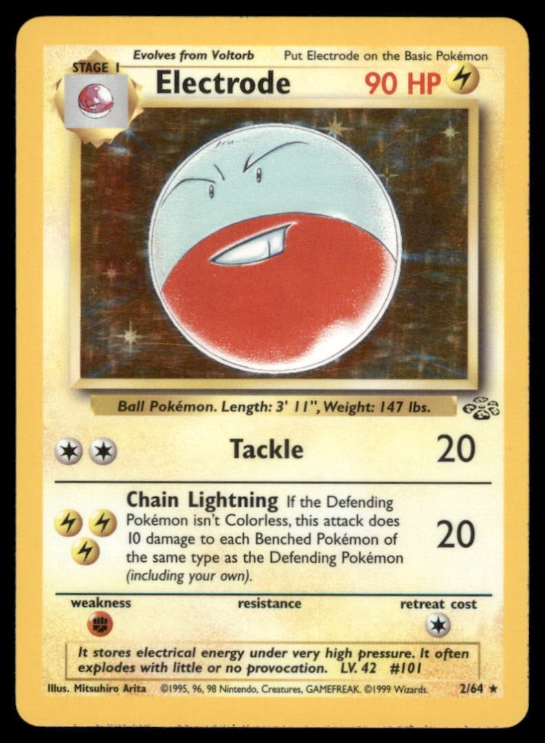Electrode 2/64 Jungle Pokemon Card Unlimited Holo: Please Note: Pick up is by appointment only. All items are sold as is and all sales are final. Please refer to the photos for condition, a lack of description does not indicate that a card is in perfe