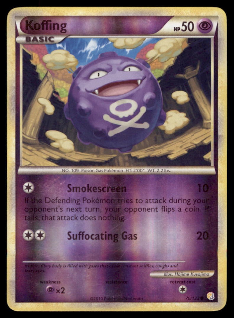 Koffing 70/123 HeartGold & SoulSilver Pokemon Card Reverse Holo: Please Note: Pick up is by appointment only. All items are sold as is and all sales are final. Please refer to the photos for condition, a lack of description does not indicate that a card is in perfe