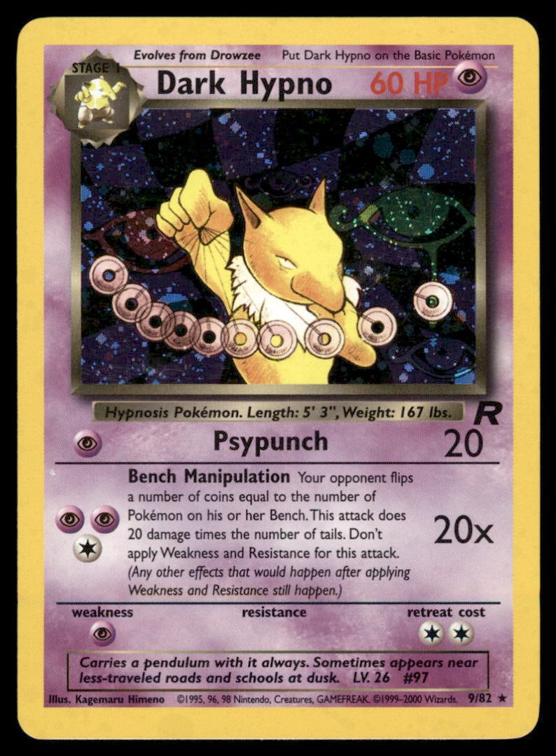 Dark Hypno 9/82 Team Rocket Pokemon Card Unlimited Holo (1 of 2)
