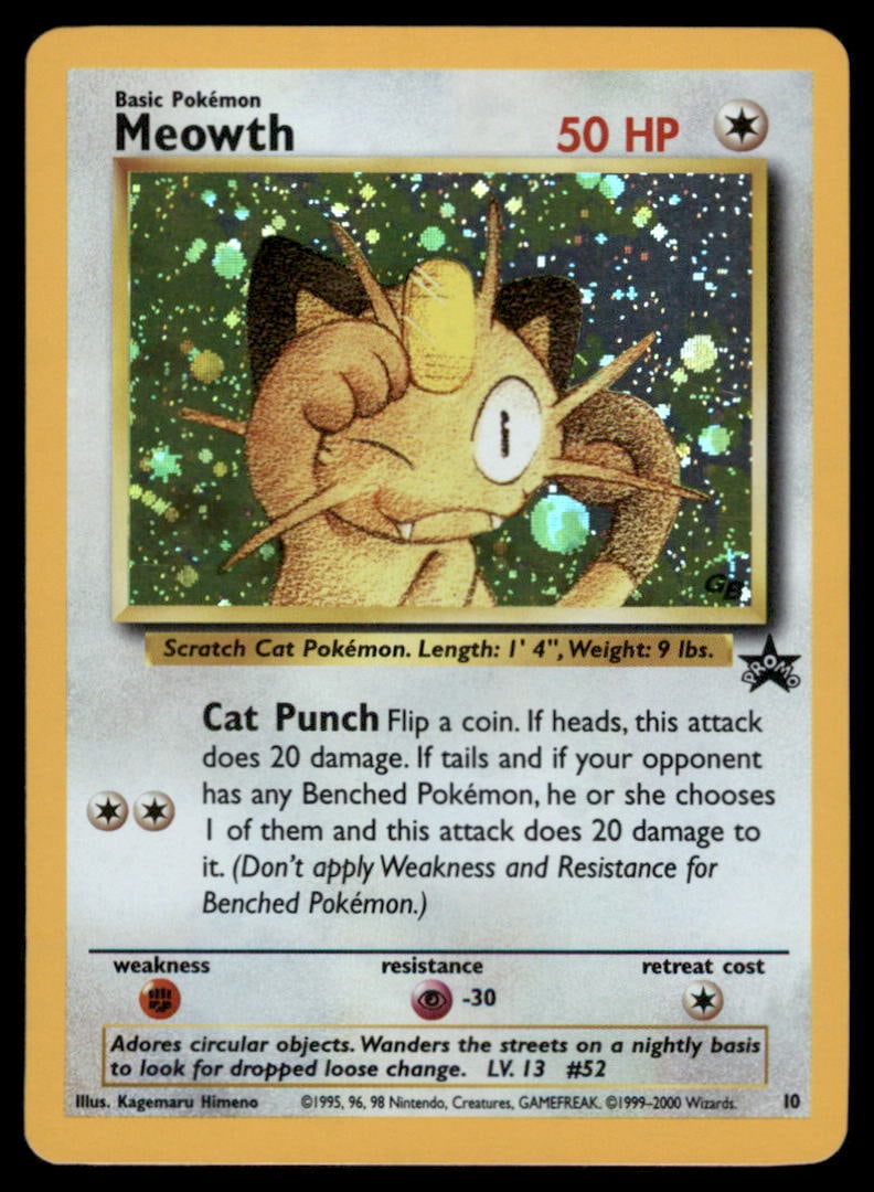 Meowth 10 Wizards Black Star Promos Pokemon Card Holo: Please Note: Pick up is by appointment only. All items are sold as is and all sales are final. Please refer to the photos for condition, a lack of description does not indicate that a card is in perfe