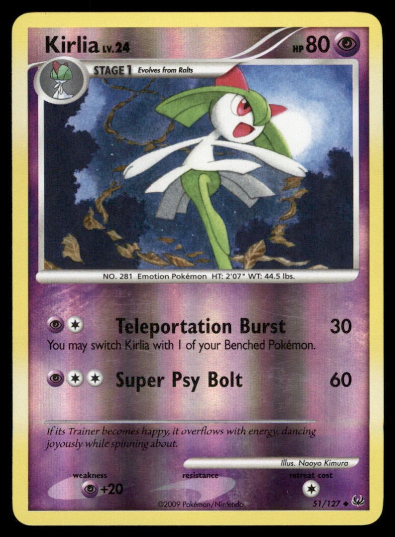 Kirlia 51/127 Platinum Pokemon Card Reverse Holo: Please Note: Pick up is by appointment only. All items are sold as is and all sales are final. Please refer to the photos for condition, a lack of description does not indicate that a card is in perfe