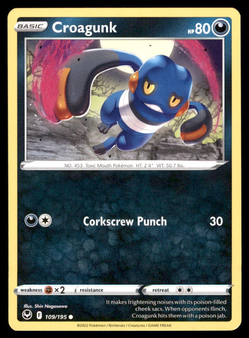 Croagunk 109/195 Silver Tempest Pokemon Card: Please Note: Pick up is by appointment only. All items are sold as is and all sales are final. Please refer to the photos for condition, a lack of description does not indicate that a card is in perfe