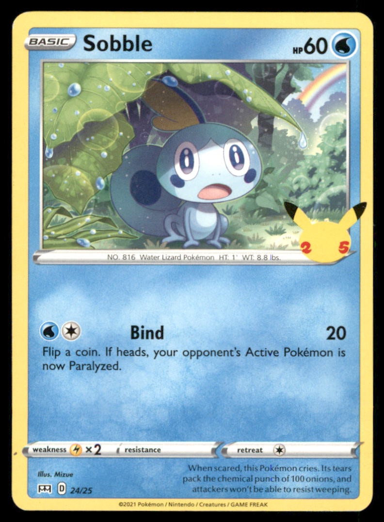 Sobble 024/025 McDonald's 25th Anniversary Promos Pokemon Card: Please Note: Pick up is by appointment only. All items are sold as is and all sales are final. Please refer to the photos for condition, a lack of description does not indicate that a card is in perfe