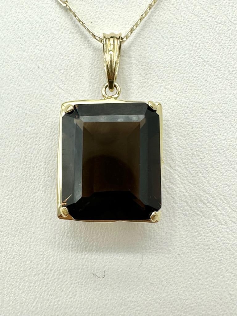 14KT Yellow Gold Smoky Topaz Pendant with Chain 1 piece smoky topaz # 2062 (1 of 3)