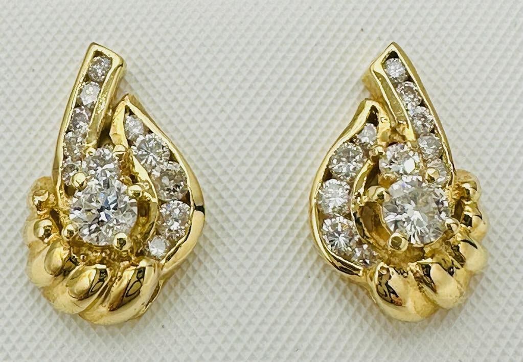 14KT Yellow Gold Pair of Natural Diamond Earrings # 2072 (1 of 3)