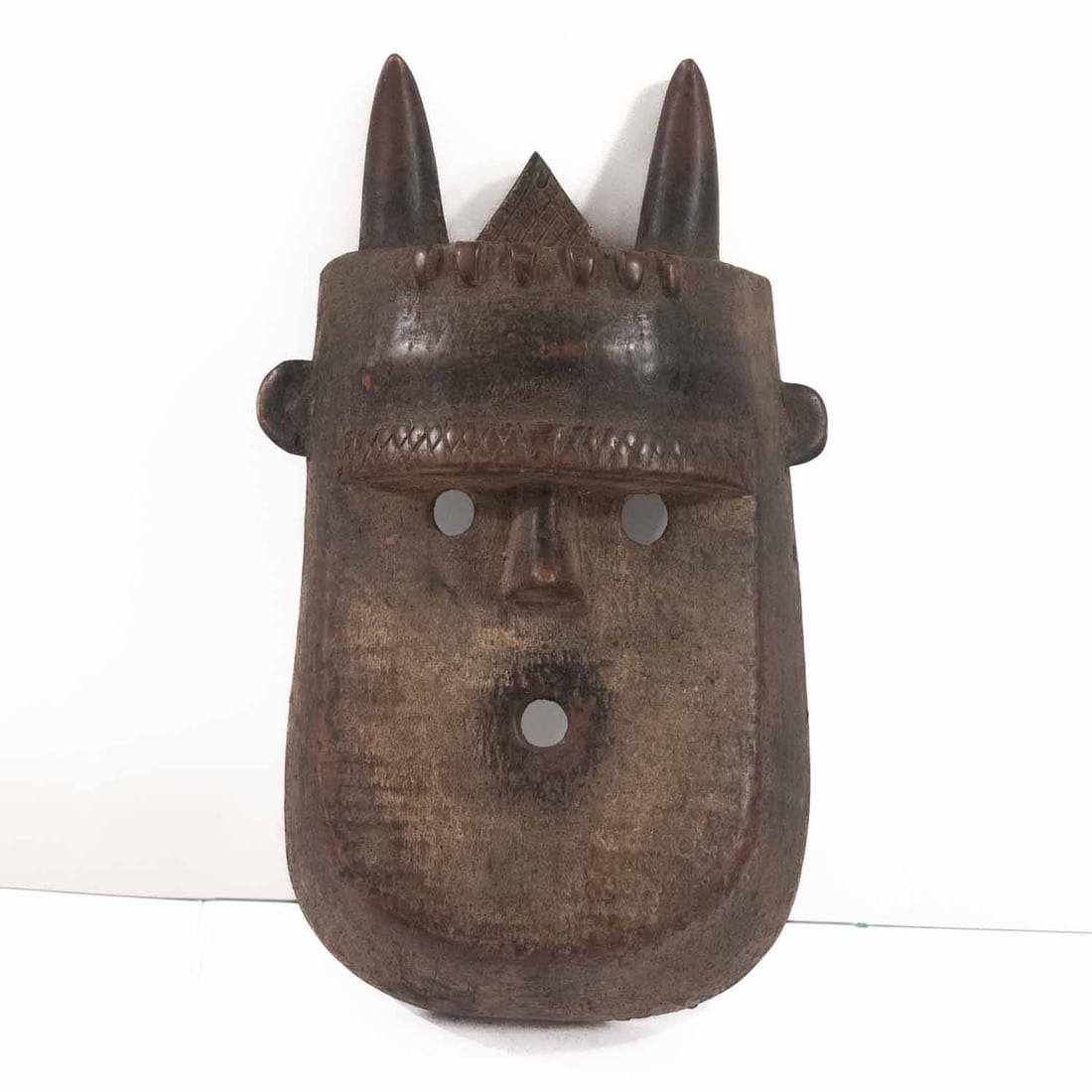 Antique 20th C. African Bamana N'Tomo Horned Wood Mask, Mali (1 of 7)