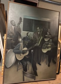 Jazz Band With Three Guitarists - Oil On Canvas - Unsigned