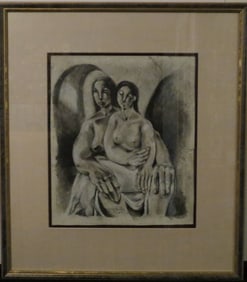 Black & White Drawing Of Two Women - Signed Jay Paul Apodaca