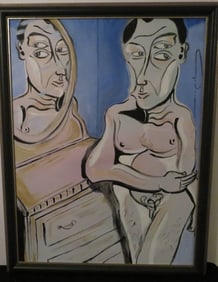 3 Eyed Man Looking In Mirror - Acrylic on Canvas - Signed Jay Paul Apodaca