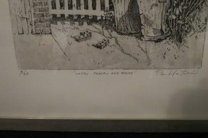 Etching On Paper "White Fences & Roses" Signed