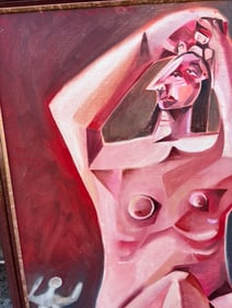 Cubist Red Boxy Person - Signed Jay Paul Apodaca