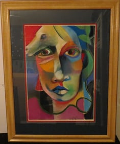 Colorful Woman's Face - Painting Signed By Jay Paul Apodaca