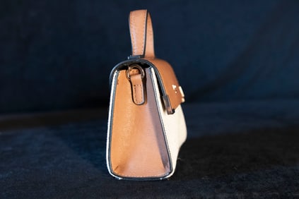 Dune London Mini Handbag Camel Brown Faux Leather and Canvas Handbag