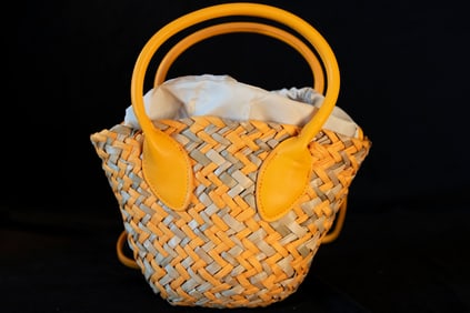 H&M Orange and Beige Mini Straw Shopping Tote