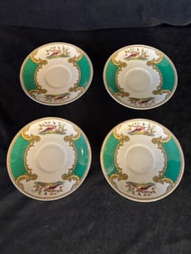Vintage Myott Staffordshire (A. Robert) Green Chelsea Bird Saucers (Set of 4)