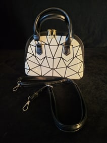 Geometric Black and White Purse with Shoulder Strap