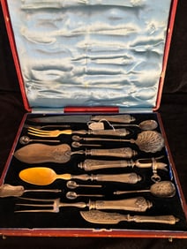 Sterling Silver 950 French 17pc Serving Set with Box. Circa Late 18th Century