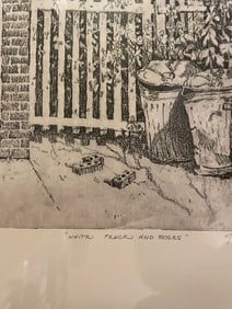 Etching On Paper "White Fences & Roses" Signed
