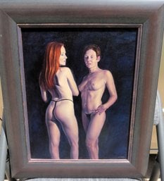 Jeff Dodd - Two Nude Women - Red Head Turned to the Side - Original Oil On Board, No COA