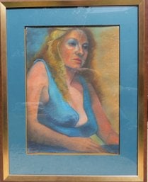 Drawing Of A Blond Woman In Blue - Unsigned