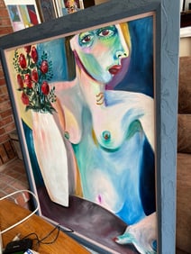 Cubist Woman With Red Roses - Signed Jay Paul Apodaca