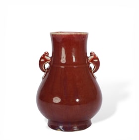 A Red Glazed Double Pulled Ear Bottle