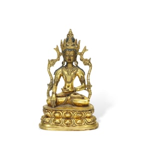 A Copper Gilded Guanyin Statue