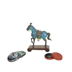 A Burning Blue Copper Ornament and Two Powder Boxes
