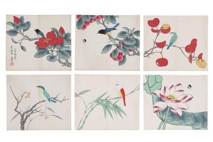Six Folded Paintings, Signed by Yu Feian