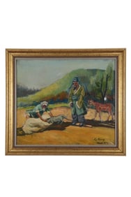 A Character Story Oil Painting, Signed by Guan Liang
