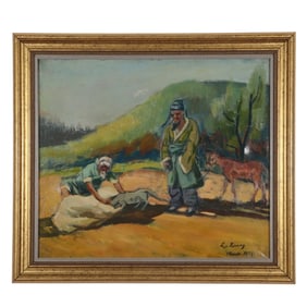 A Character Story Oil Painting, Signed by Guan Liang