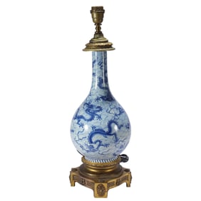 A Blue and White Porcelain Vase Lamp